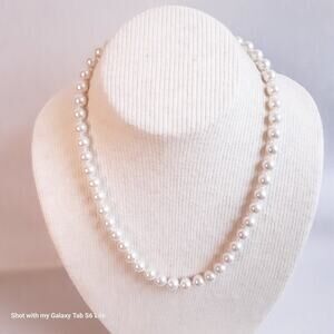 Vintage RMN Roman Glass Pearl Necklace Matinee Length Linen White Beads